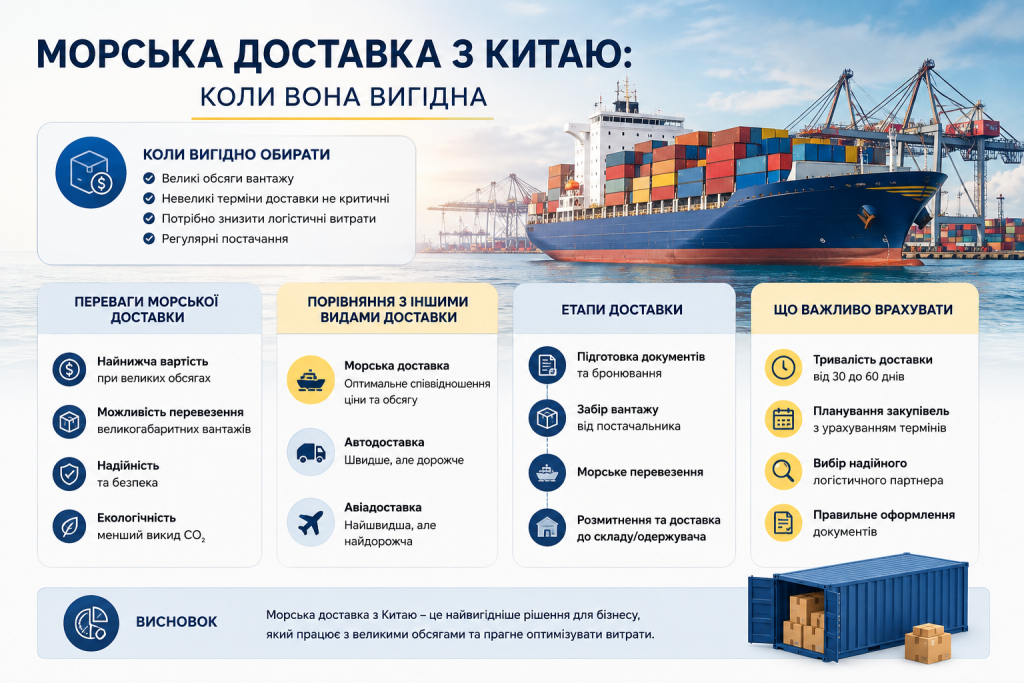Морська доставка товарів з Китаю — переваги, етапи перевезення, терміни та особливості контейнерної логістики