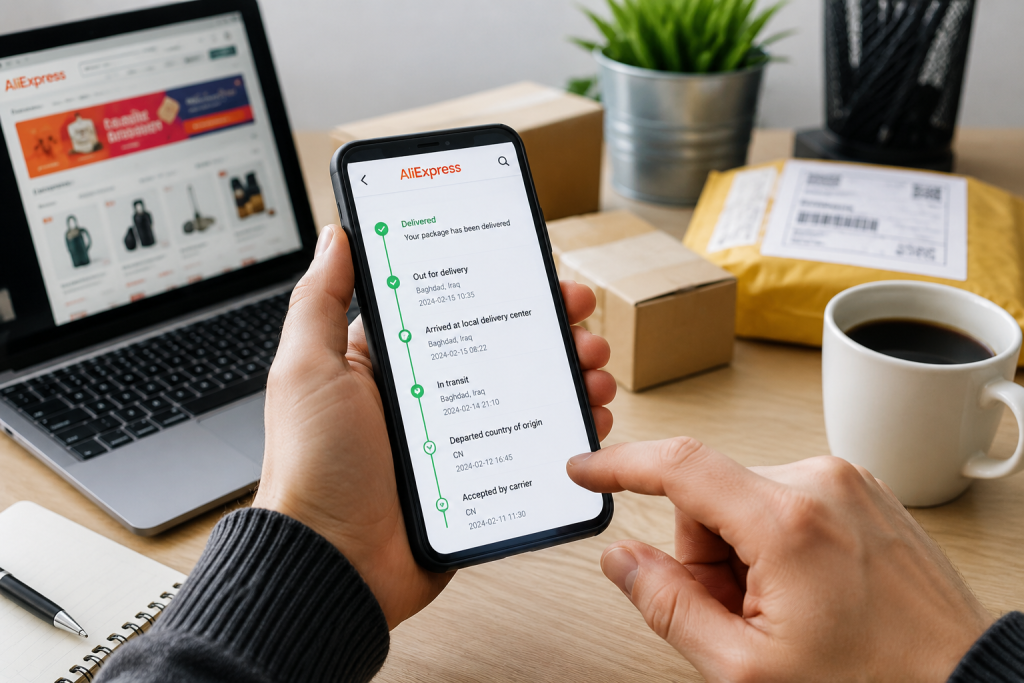 Перевірка статусу та відстеження посилки з AliExpress на смартфоні за трек-номером замовлення